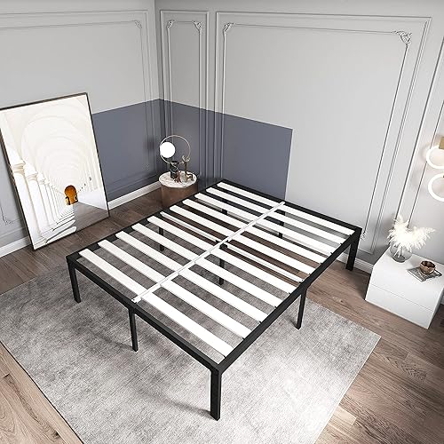 Miniatura 38 de ZIYOO Base de cama tamaño Queen de 18 pulgadas de alto, listones de madera de 3 pulgadas de ancho con soporte de 3500 libras para colchón de espuma,