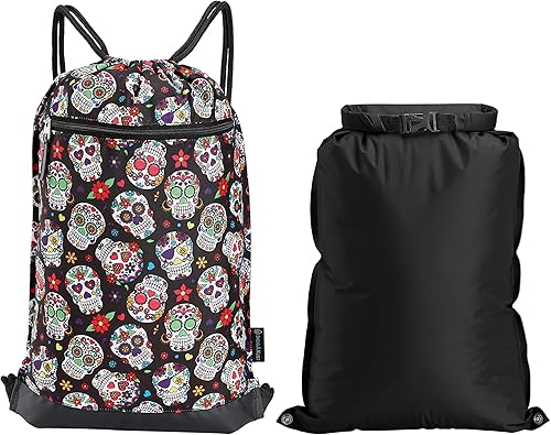 Skog Å Kust GymSak - Bolsa de cincha con cordón 2 en 1 con bolsa seca impermeable extraíble, Sugar Skulls, Viajar