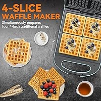 Vista 2 de Baker’s Friend Belgian Waffle Maker, Square Waffle Iron, Waflera Electrica, Non Stick Cooking Plate, Classic & Multi Waffle Makers, 4-Slice, Aqua