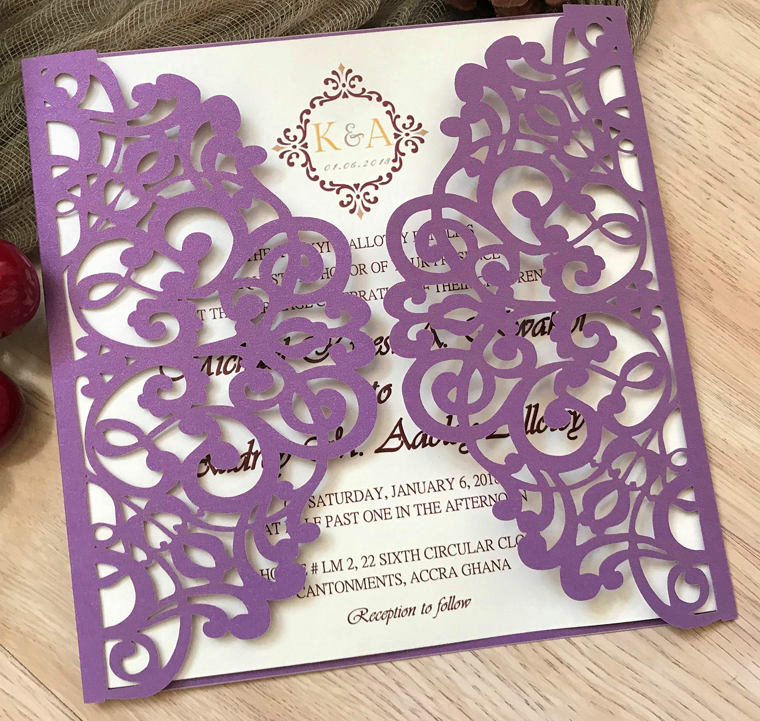 Buy Pearl Purple Laser Cut Wedding Invitation Cards,Laser Cut
