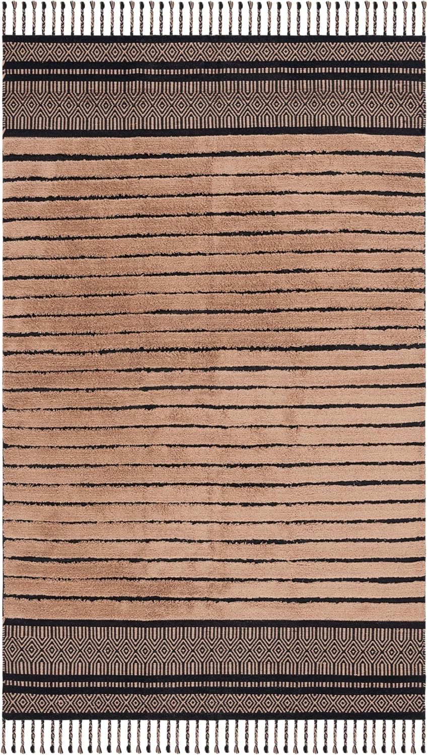 SAFAVIEH Kilim Collection Area Rug - 3' x 5', Black & Beige, Boho Stripe Braided Tassel Design, Handmade Cotton, Ideal for The Living Room, Bedroom, Dining Room (KLC401Z-3)