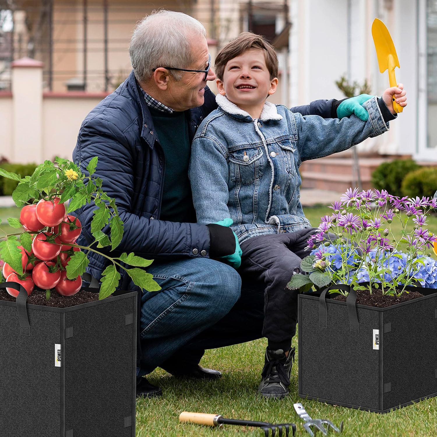 iPower GLGROWBAGCUBIC3X5 5 Pack 3 Gallon Square Grow Bags Thick Fabric Planting Pots with Handles for Indoor and Outdoor Garden, Black - Image 7