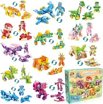 LINAYE 12 Packs Dinosaur Party Favors for Kids - 417 PCS Mini Dinosaur Building Blocks Set Toys for Boys Kids Easter Stuffers Fillers Birthday Valentines Day Gifts Classroom Prizes