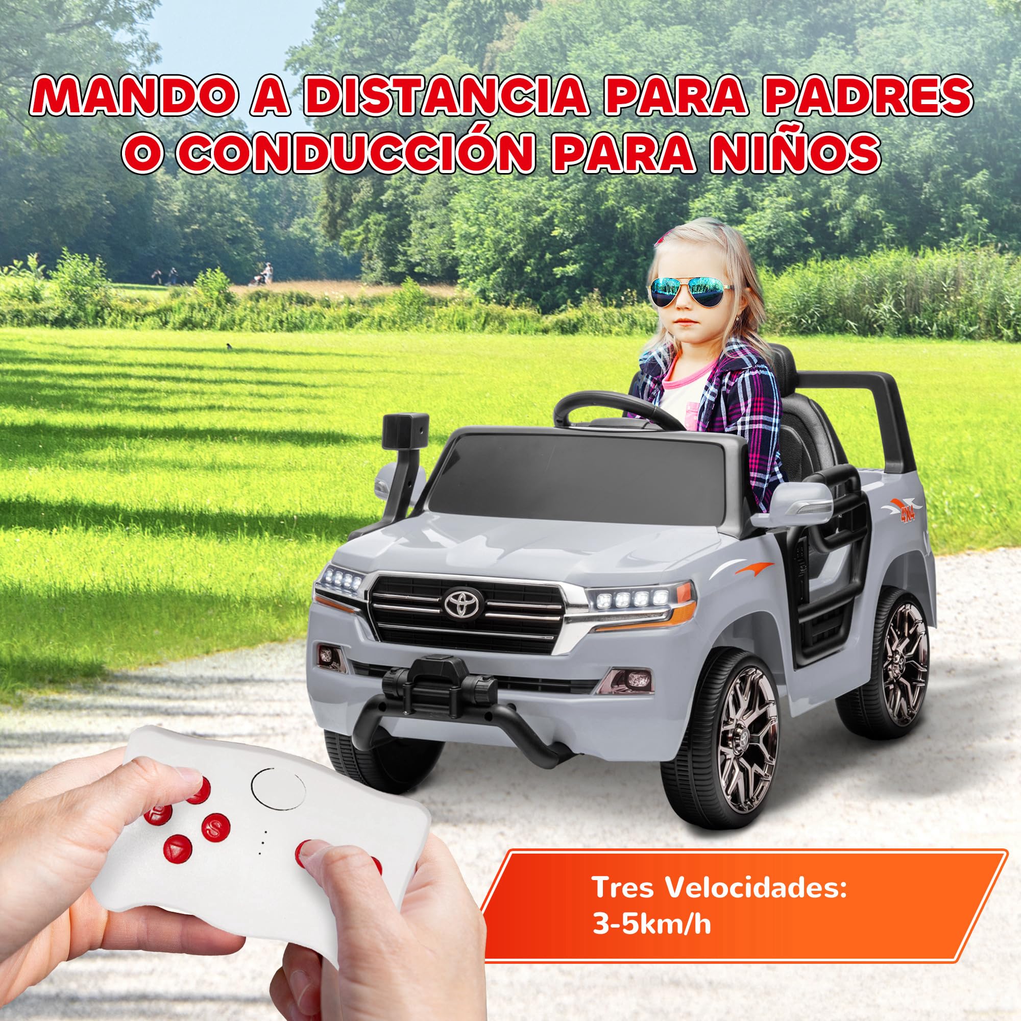 AIYAPLAY Toyota Land Cruiser Coche Eléctrico para Niños 12V con Mando a Distancia Gris