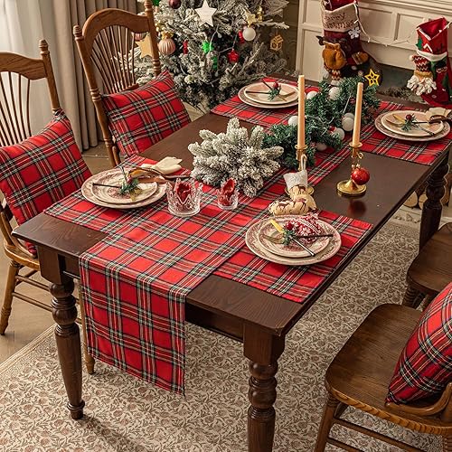 Miniatura 7 de Softalker Christmas Checkered Tartan Table Runner - Red Buffalo Plaid Xmas Stain Resistant Washable Table Decoration for Dining/Parties/Holiday