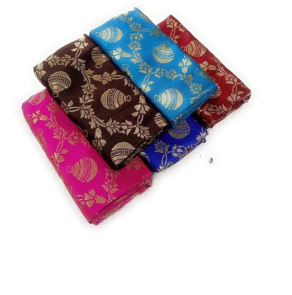Silk-Cotton Blouse Piece Material for Women, Unstitched, Combo of 5 (1 meter each) - Navratri Special, Durga Puja Special, Oti Bharan, Ugadi Special -CA40
