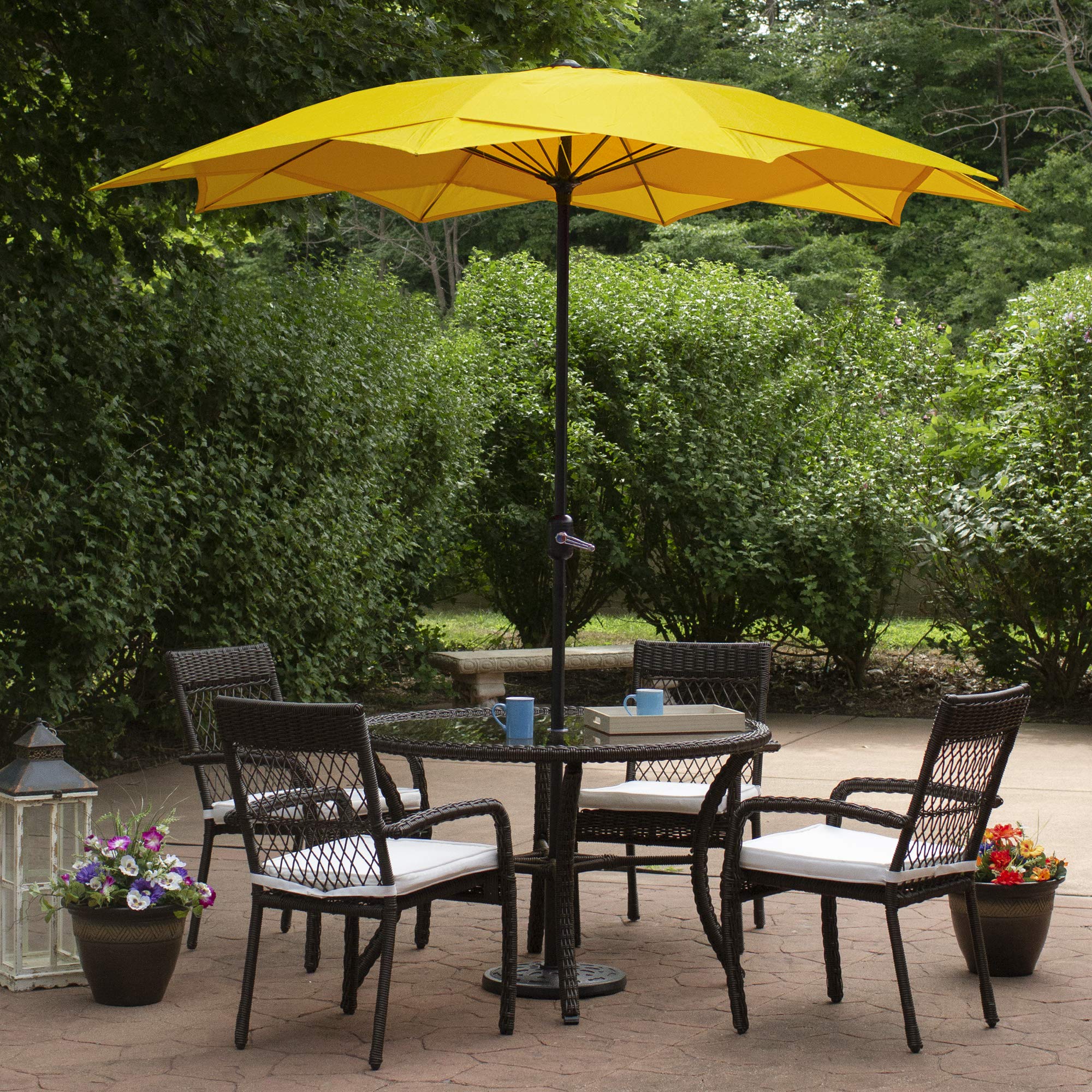 Northlight 8.85ft Outdoor Patio Lotus Umbrella with Hand Crank, Yellow