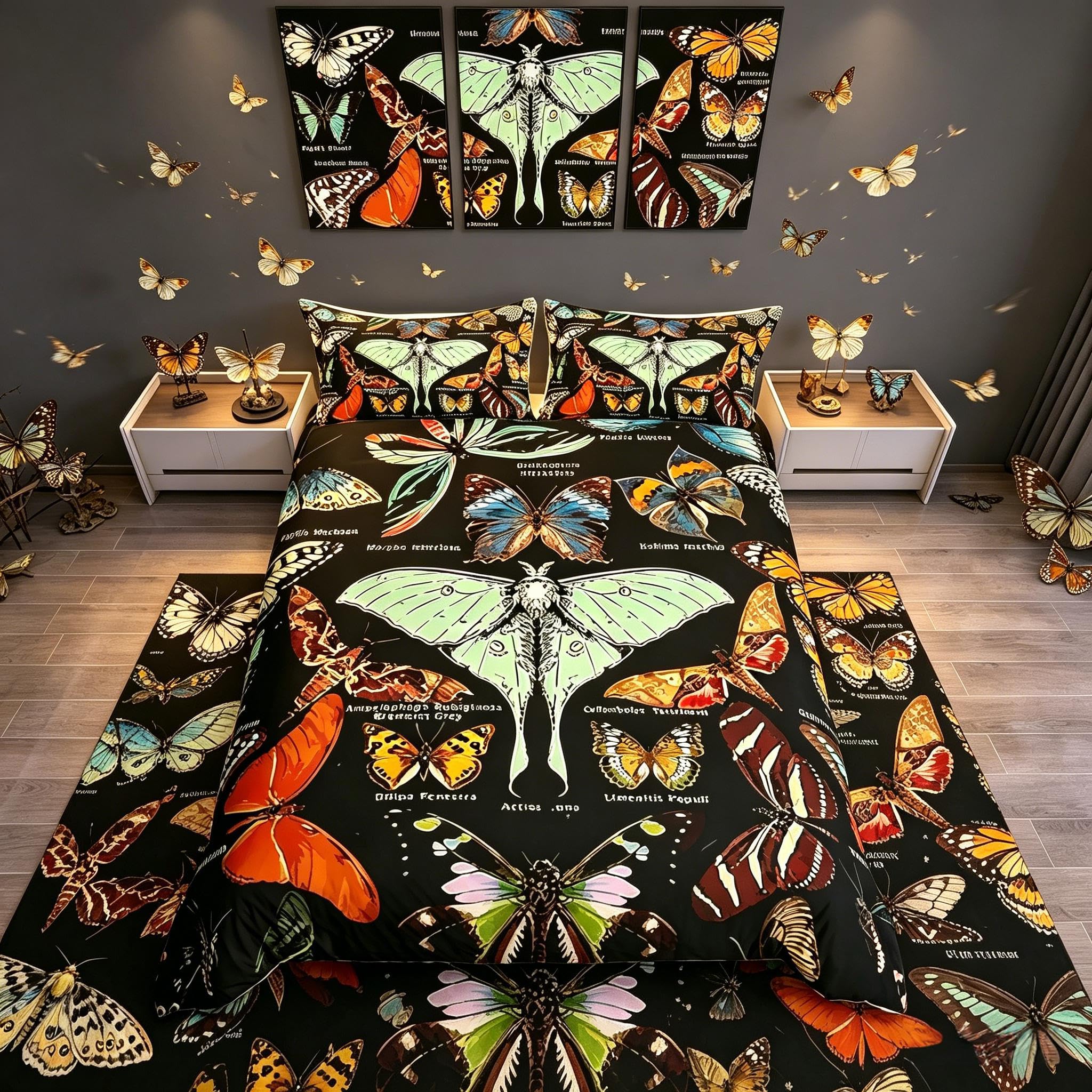 Loussiesd Moth Comforter Cover Butterflies Bedding Set 3D Animal Theme Duvet Cover for Children Kids Boys Girls Microfiber Colorful Butterfly Decor Bedspread Cover Bedclothes Junior/Cot Bed Size