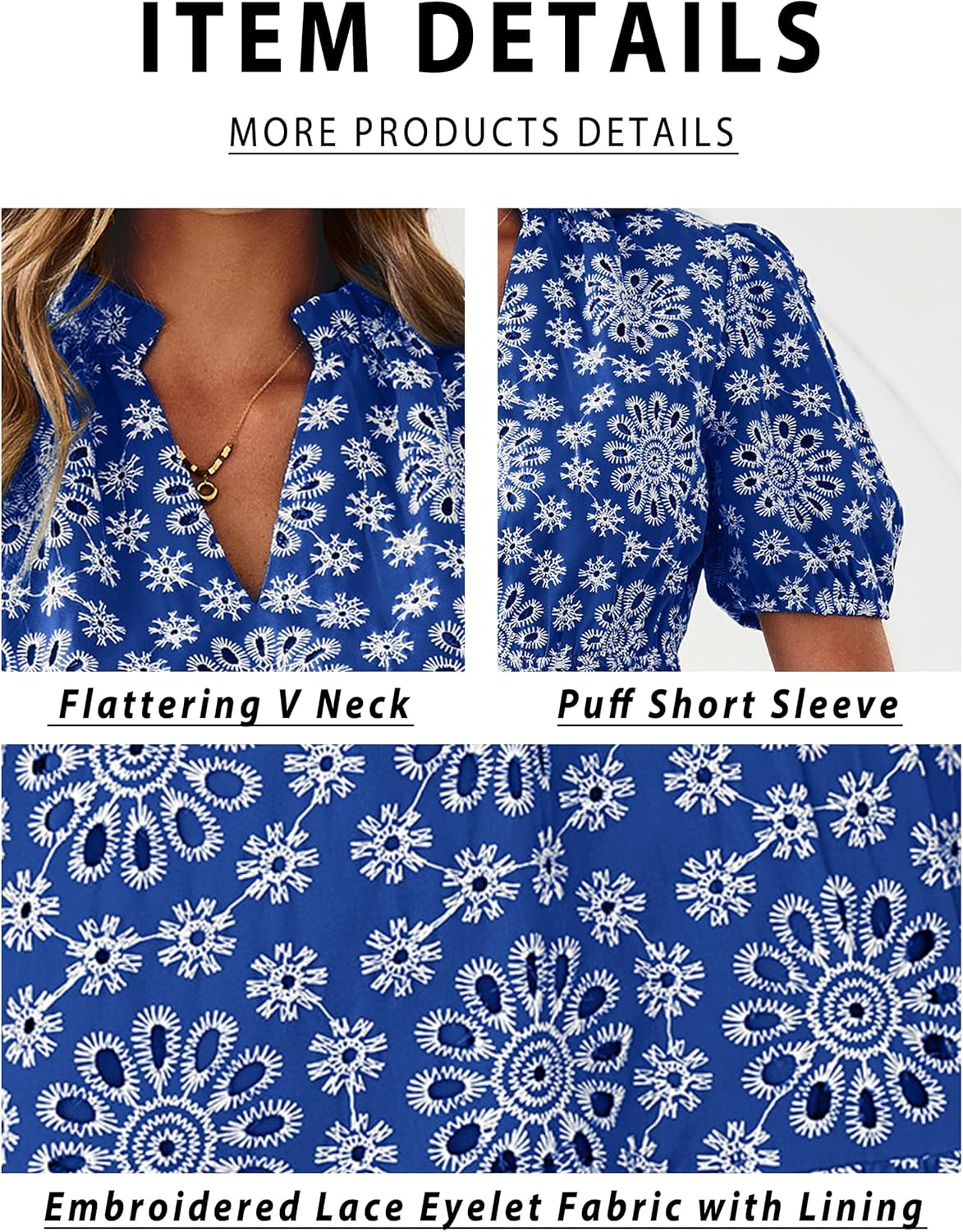 BerryGo Womens Summer Eyelet Mini Dress Beach Casual Embroidery Lace Puff Short Sleeve V Neck Boho Party Short Dresses