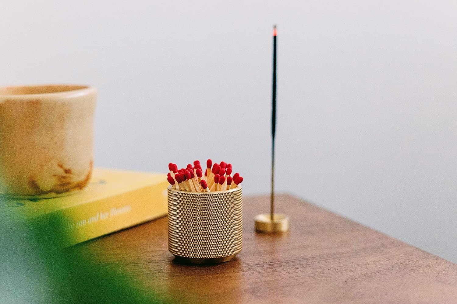 Match Holder with Striker - with Bonus Incense Holder - 100% Solid Brass Match Striker and Holder - A Modern Décor Match Cloche - Matches Not Included