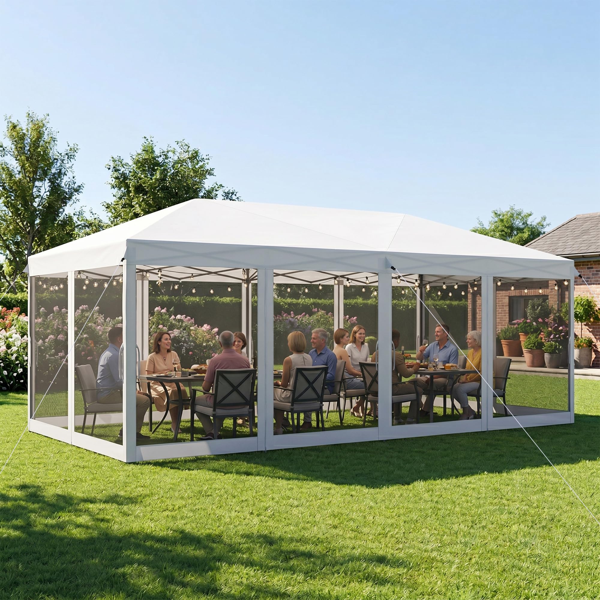 Outsunny Gazebo Pieghevole 6x3 m Pop Up con Zanzariera Anti UV Crema | Borsa da Trasporto, Gazebo da Esterno Resistente, Acciaio, Tessuto Oxford, Giardino, Feste, Campeggio