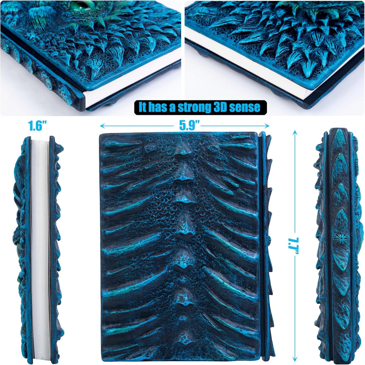 3D Dragon Eye Embossed Journal,Resin Engraving Notebook,Dnd notebook for Dragon Lovers ，Blank Paper,Hardcover Travel Notepad for Writing,Sketchbook,Collection,Gift,Decoration A4 and A5 Size (A5-Blue-Lined)