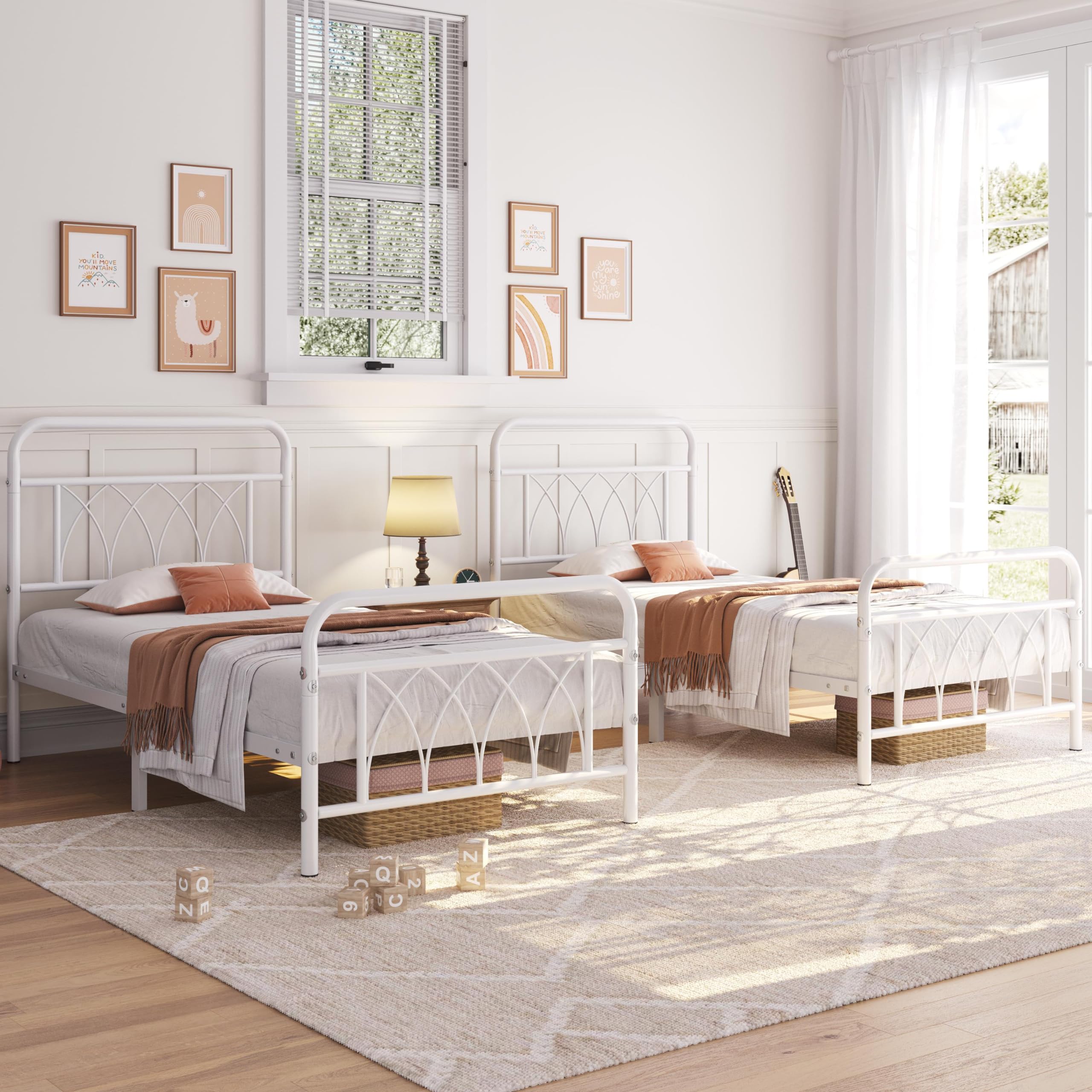 Yaheetech Metalen bed, 90 x 200 cm, bedframe met hoog hoofdeinde