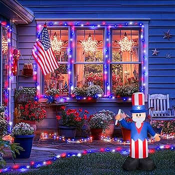JMEXSUSS 2 Pack Red White and Blue Solar Lights, 200LED 75.5