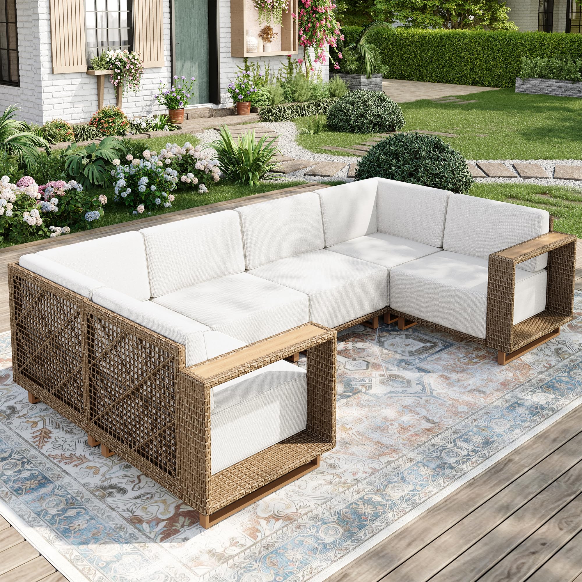 MIXPATIO Patio Sectional Furniture Set with 10" Extra Thick Cushions