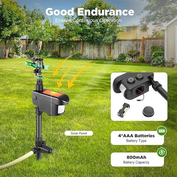 Garden Water Motion Activated Pest Deterrent Sprinkler, Outdoor Solar Repellent for Yard Motion Activated Water Spray Garden Sprinkler Irrigation System, 120 Infrared Sensor