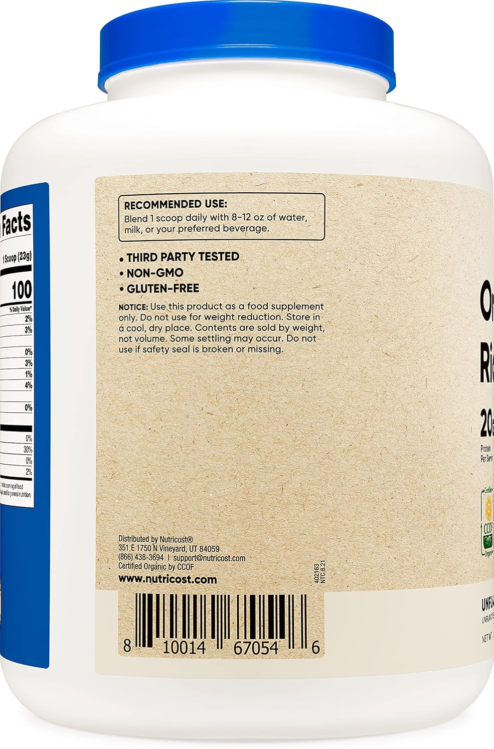 Nutricost Organic Rice Protein Powder 5lbs (Unflavored) - Certified USDA Organic, 20G of Rice Protein Per Serv, Non-GMO