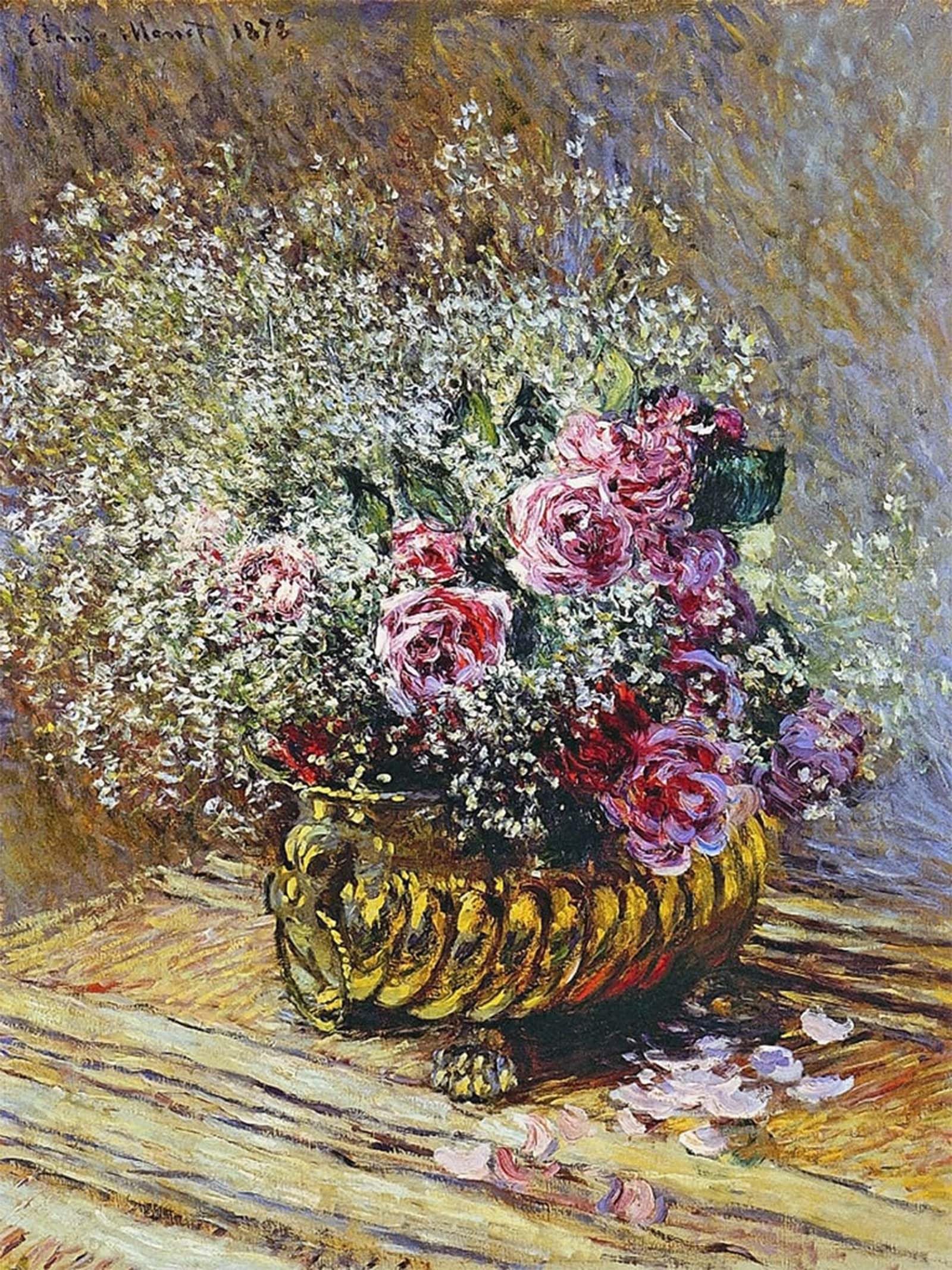 SERENDIPITP Retro Picture Poster Wall Art Pictures Painting Roses in a Copper Vase by Claude Monet Wall Art Canvas Print for Wall Decor 60x90cm