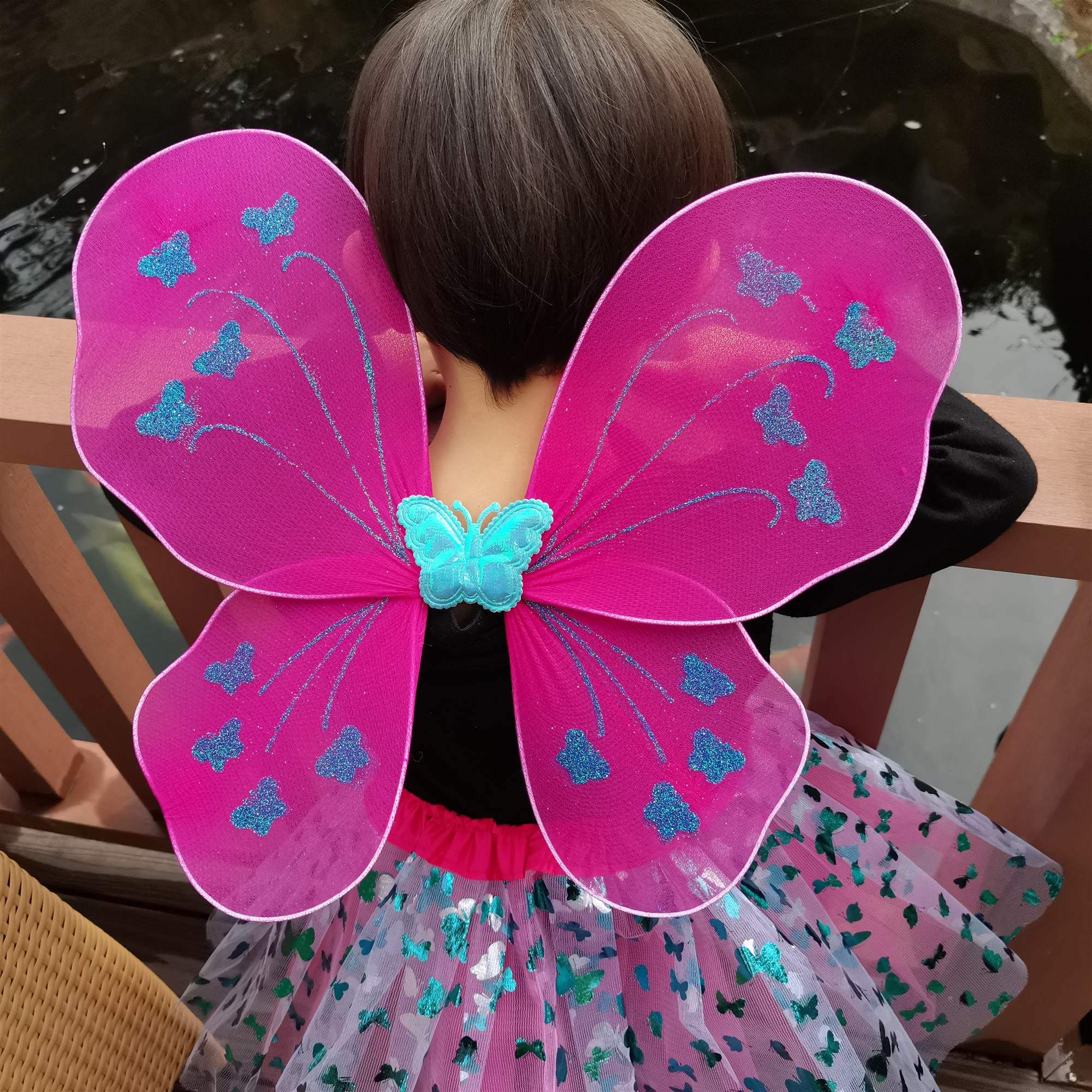 Rainbow Fairy Wings for Kids Wand Set Little Girl Wings Party Favor