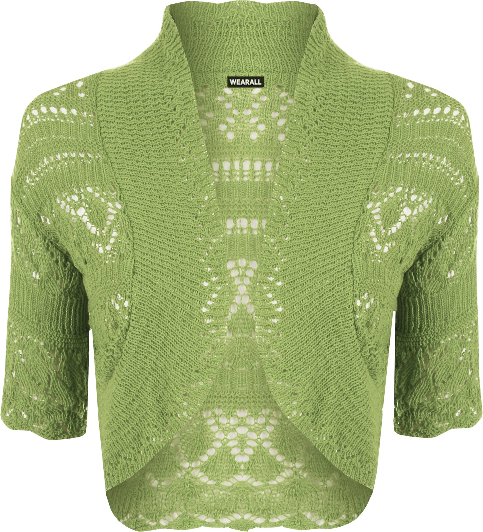 Wearall Women's Lime Crochet Knitted Short Sleeve Bolero Cardigan Top Shrug - 16-18