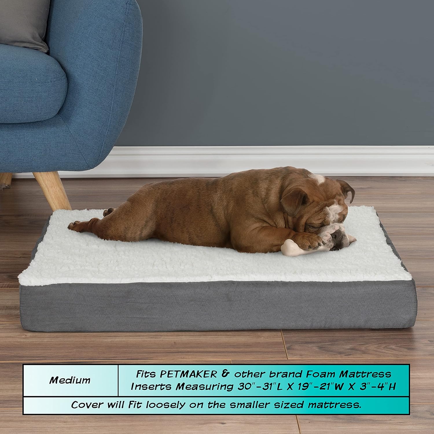 Dog Bed Replacement Cover – Pet Duvet with Sherpa Top, Non-Slip Bottom, Gray Micro Suede -Dog Bed Washable Removable Cover by PETMAKER (Medium) : Pet Supplies