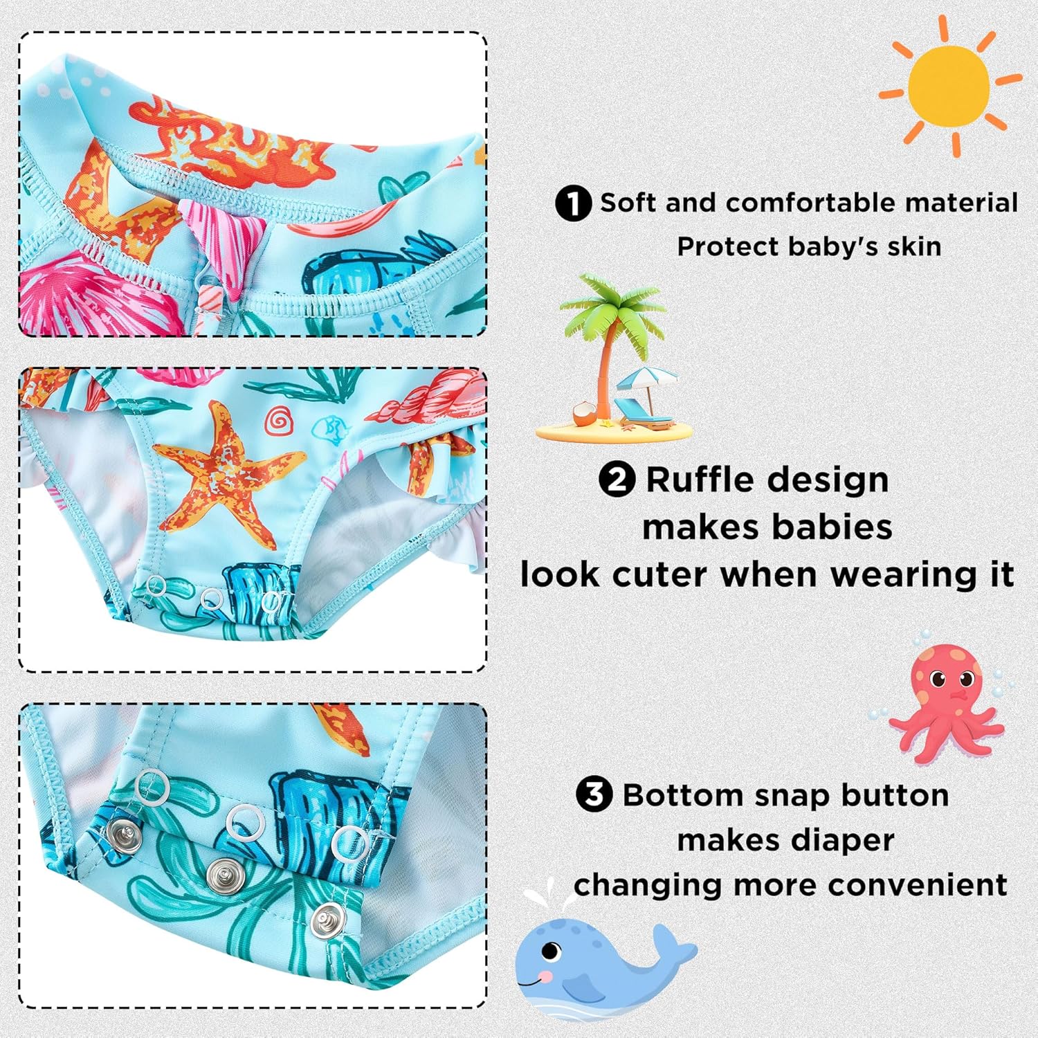 UMELOK Baby Girls' One Piece Swimsuit Rash Guard Swimwear Long Sleeve with UPF 50+ Sun Protection - Image 4