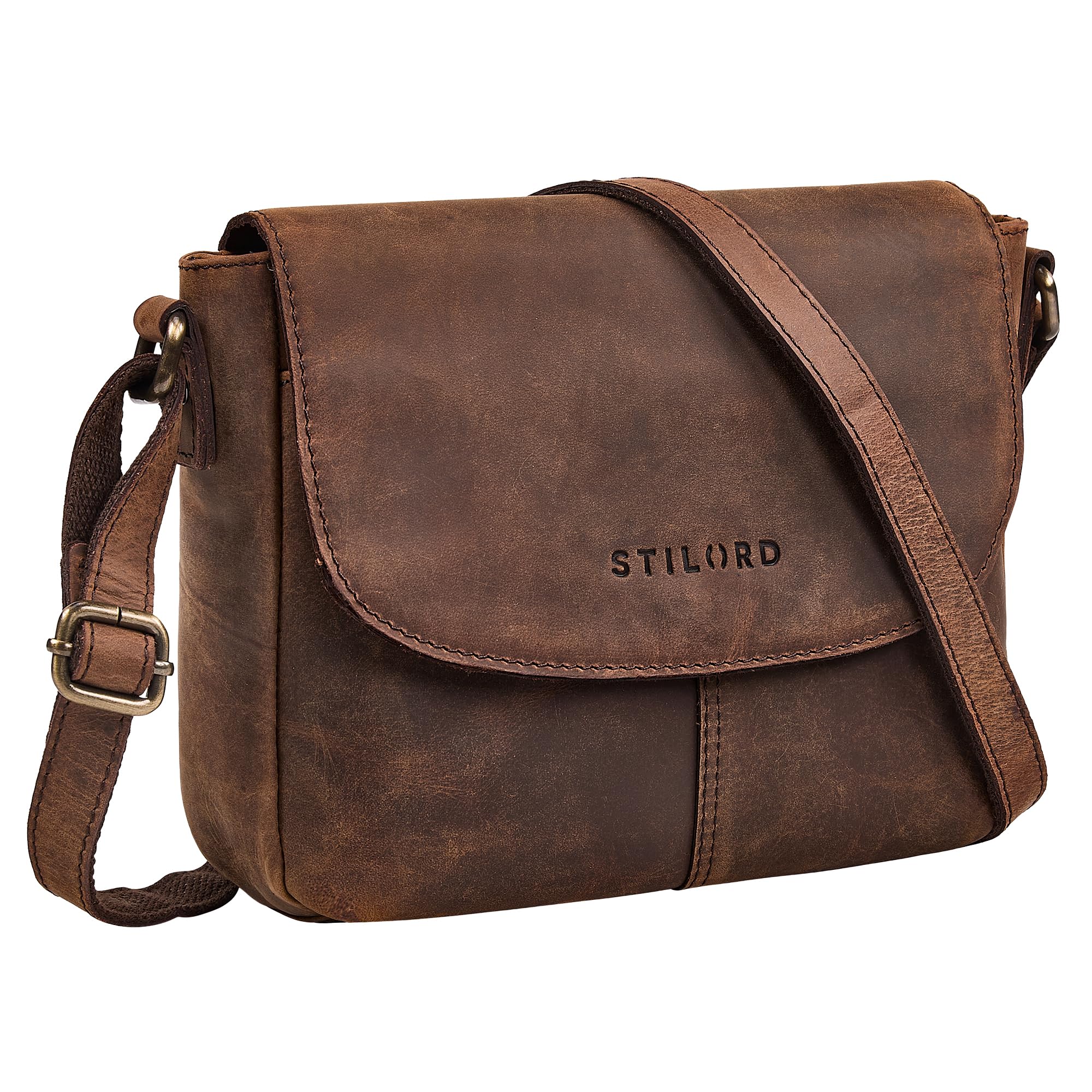 STILORD Elowen Moderno Bolso Bandolera Mujer Piel Auténtica Cruzado Bolso de Hombro Pequeña Bolsa de Mano Cuero con Cremallera y Correa Ajustable para Diario y Viaje Color:Zamora - marrón