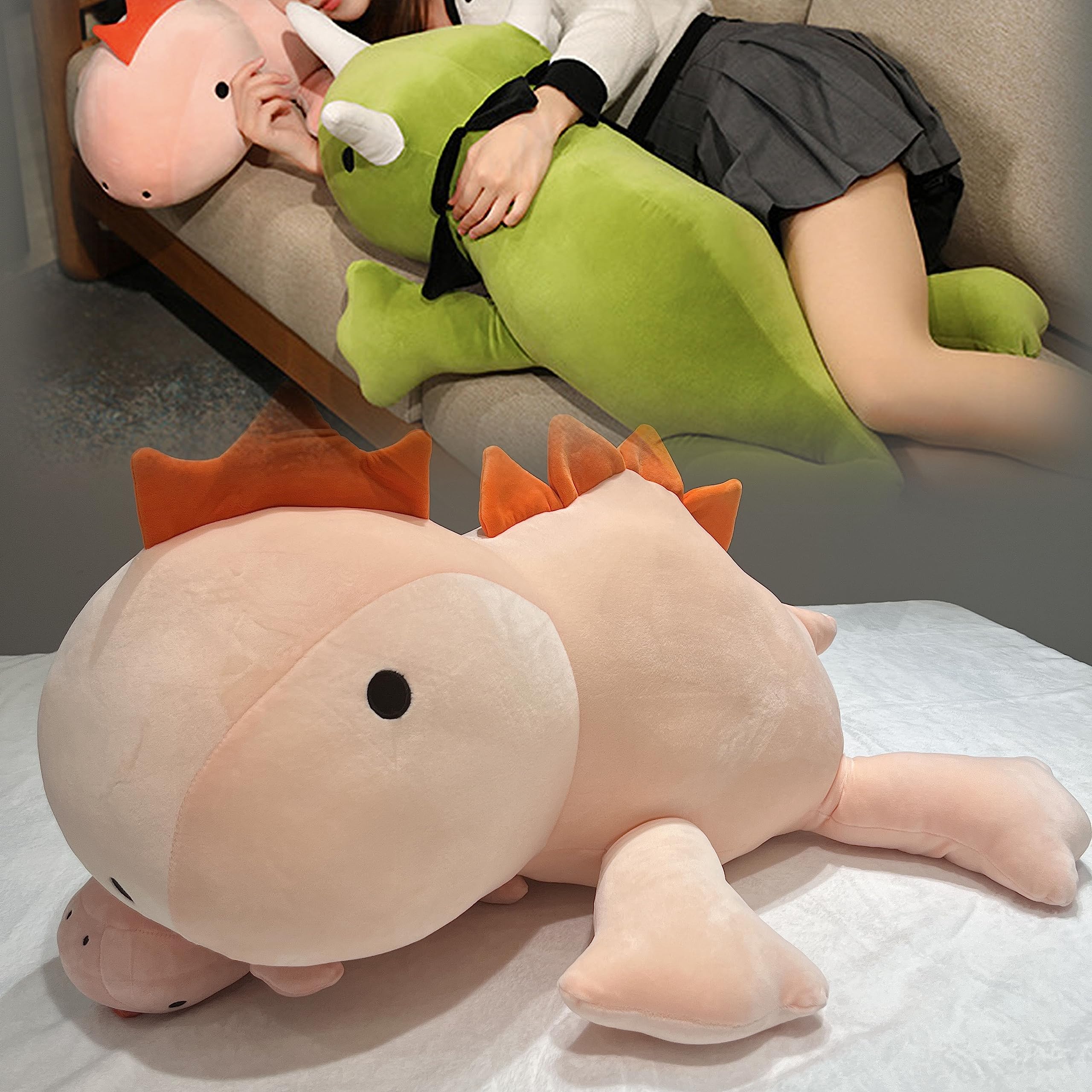 31.5" Weighted Dinosaur Stuffed Animal Weighted Dinosaur Plush, 3.5 lbs Giant Dinosaur Plush Weighted Dino Plushie Throw Pillow, Pink Dinosaur Toy for Graduation Birthday