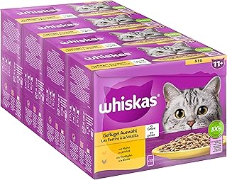 Whiskas 11+ Katzenfutter Geflügel Auswahl in Gelee, 12x85g (4 Packungen) – Hochwertiges Nassfutter ab dem 11. Lebensjahr in 48 Portionsbeuteln product image