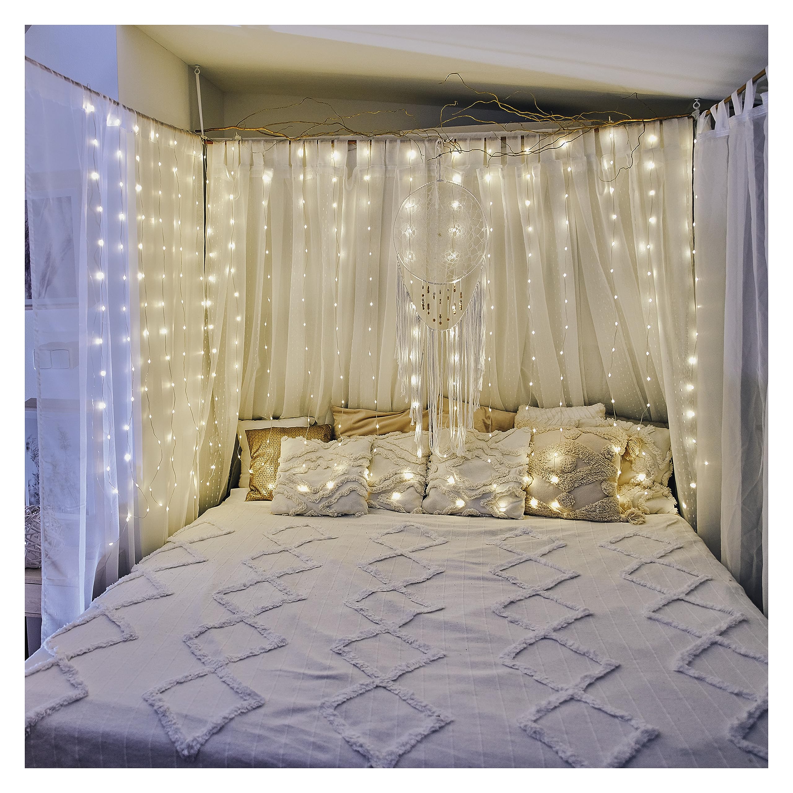 EMOS LED-Lichtervorhang, 400 LEDs Drop Lichterkette, 2,9m lange Weihnachtslichterkette + 3m Zuleitung inkl. Netzteil, 8 Lichtmodi, für Partys, Weihnachten, warmweiß, IP44 für Innen und Außen