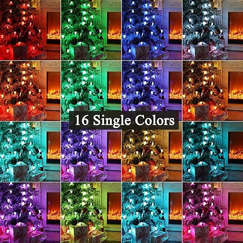 Miniatura 3 de Toodour Luces de Navidad C9 RGB, 33 pies, 50 luces LED que cambian de color con control remoto, luces facetadas de árbol de Navidad de fresa para