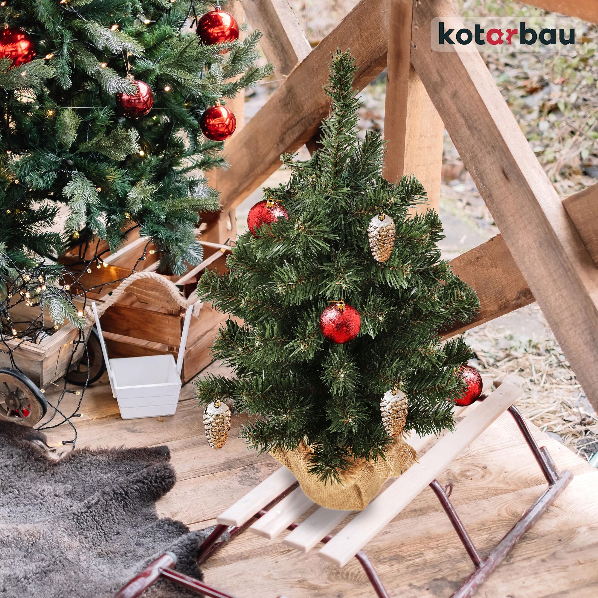 KOTARBAU® Künstlicher Weihnachtsbaum Deko Klein 50 cm mit Jute Weihnachtsbaumständer Mini Tannenbaum Künstlich Christbaum Christmas Tree (Packung mit 2)