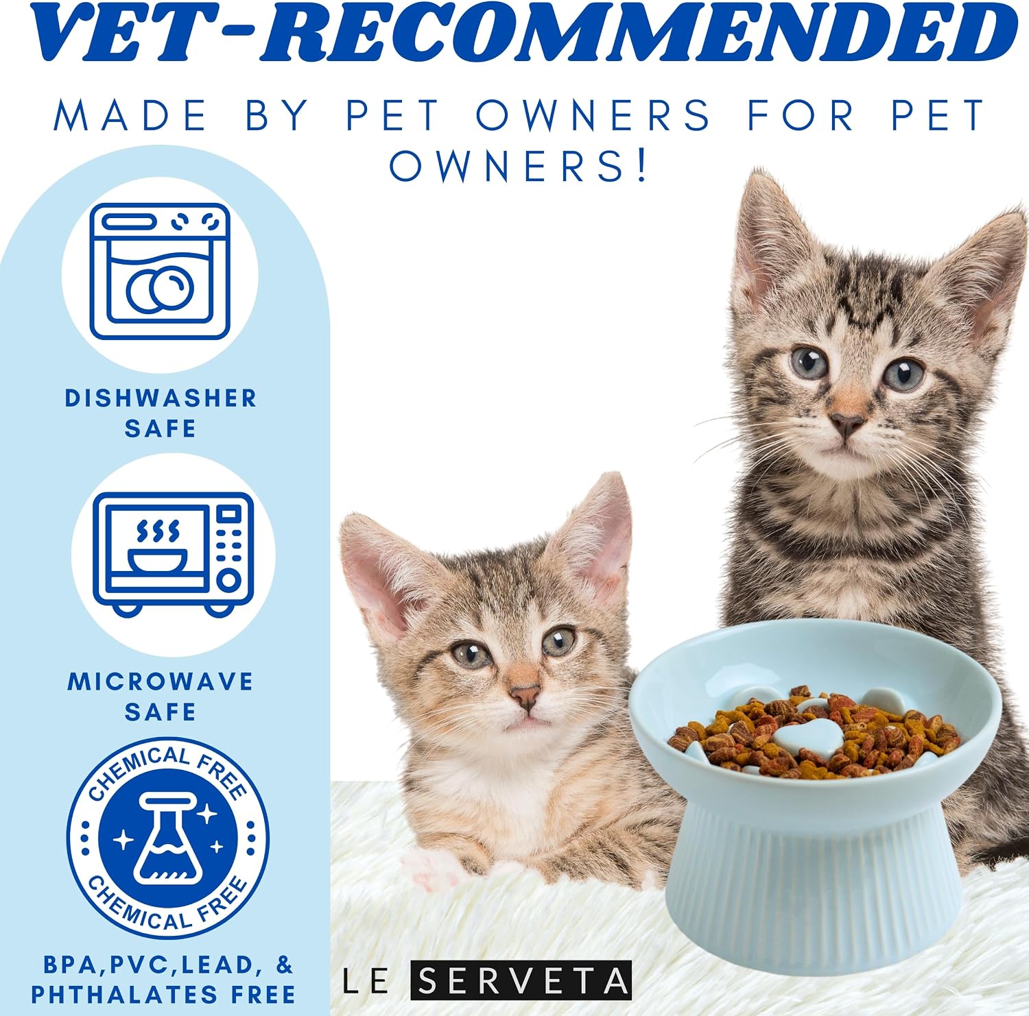 Ceramic Slow Feeder Cat Bowl, Raised Puzzle Feeder, Anti Vomiting Cat Slow Feeder, Elevated Food Bowl, Whisker Friendly Cat Bowl (Blue)