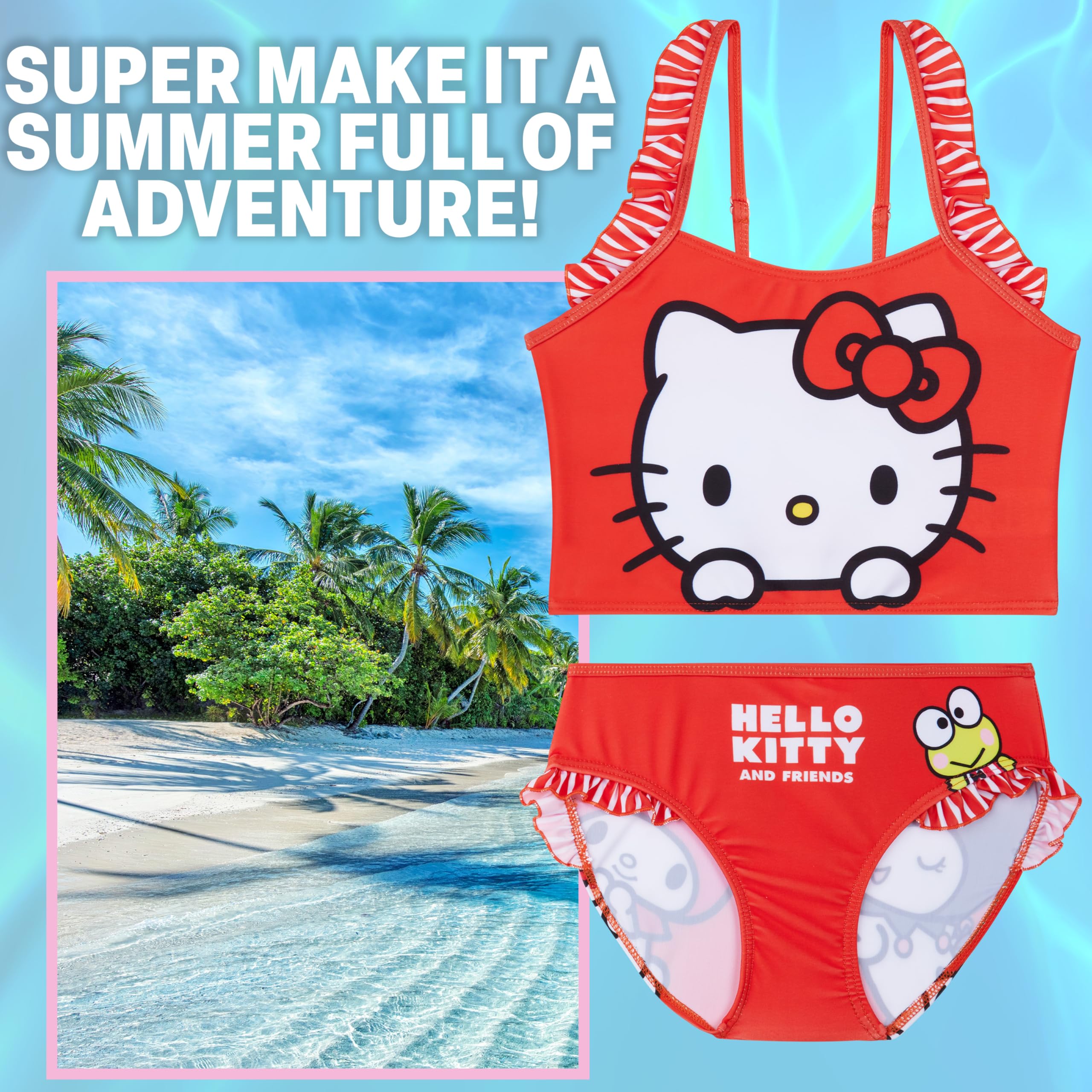 Get Trend Hello Kitty | Paw Patrol | Peppa Pig Set Bikini Bambina, Costume Piscina Bambina Due Pezzi con Cinturino Regolabile e Balze, Regalo Ragazza