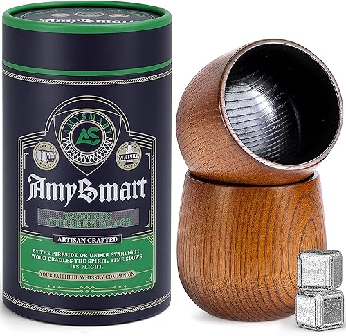 Miniatura 1 de Vaso de whisky de madera hecho a mano con tubo de regalo, vidrio carbonizado a la antigua, taza de bourbon carbonizado, regalo único de whisky para