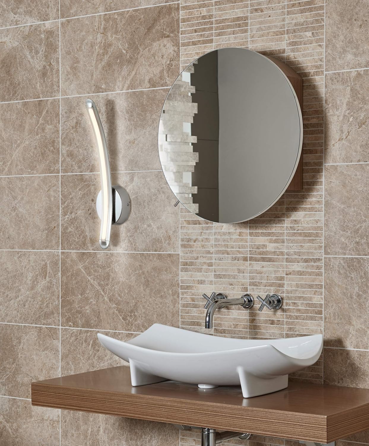 JONATHAN Y 17.7" Chrome 1-Light Metal Wall Sconce, Dimmable Integrated LED Minimalist Modern Curved Lamp for Bathroom Living Room, Sleek Energy-Efficient Fixture, ETL Listed JYL7010A