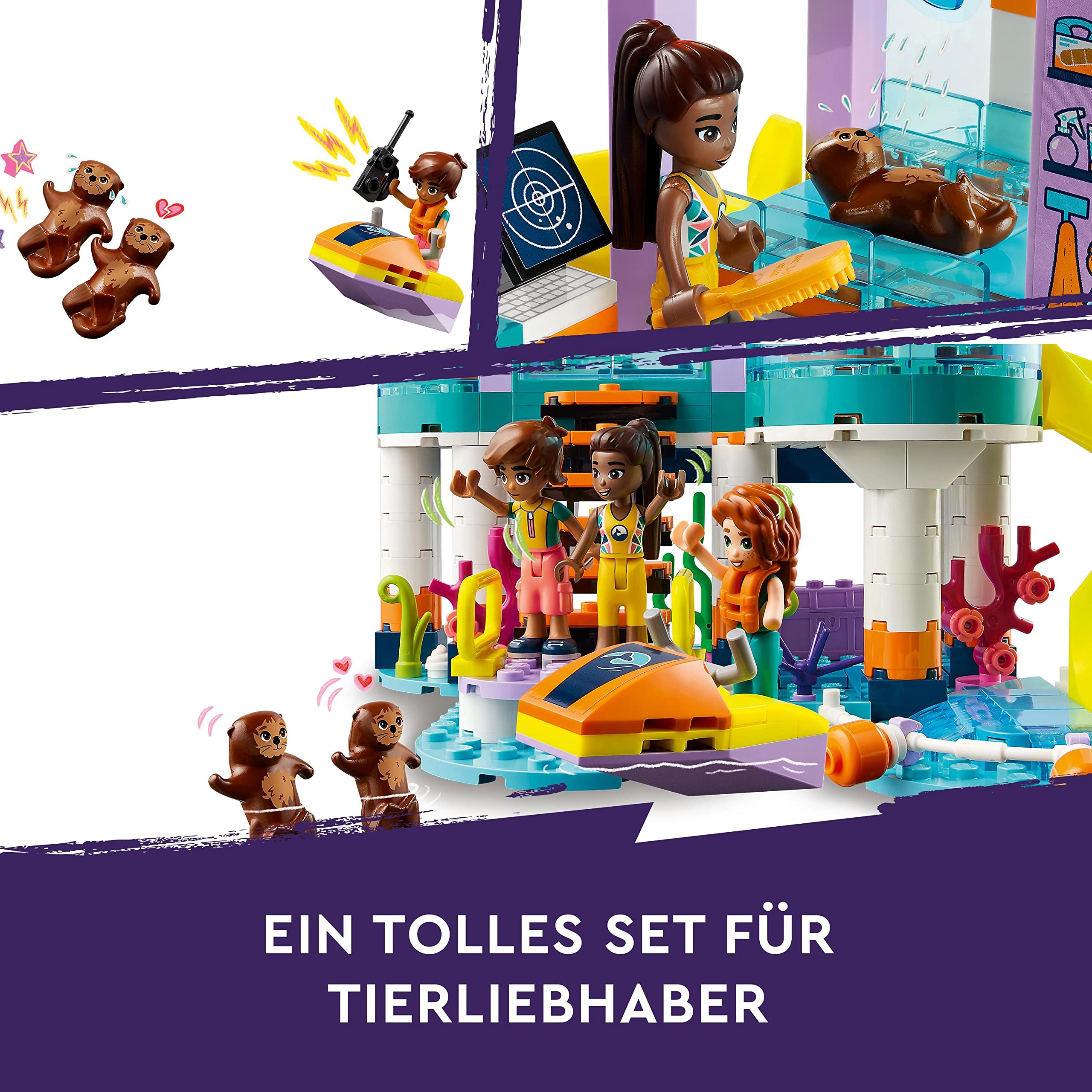 LEGO 41736 Friends Seerettungszentrum Tierarzt-Spielzeug für Kinder mit Otter-, Seepferdchen- und Schildkröten-Tierfiguren, Tierpflege-Spielzeug, Mädchen und Jungen ab 7 Jahren