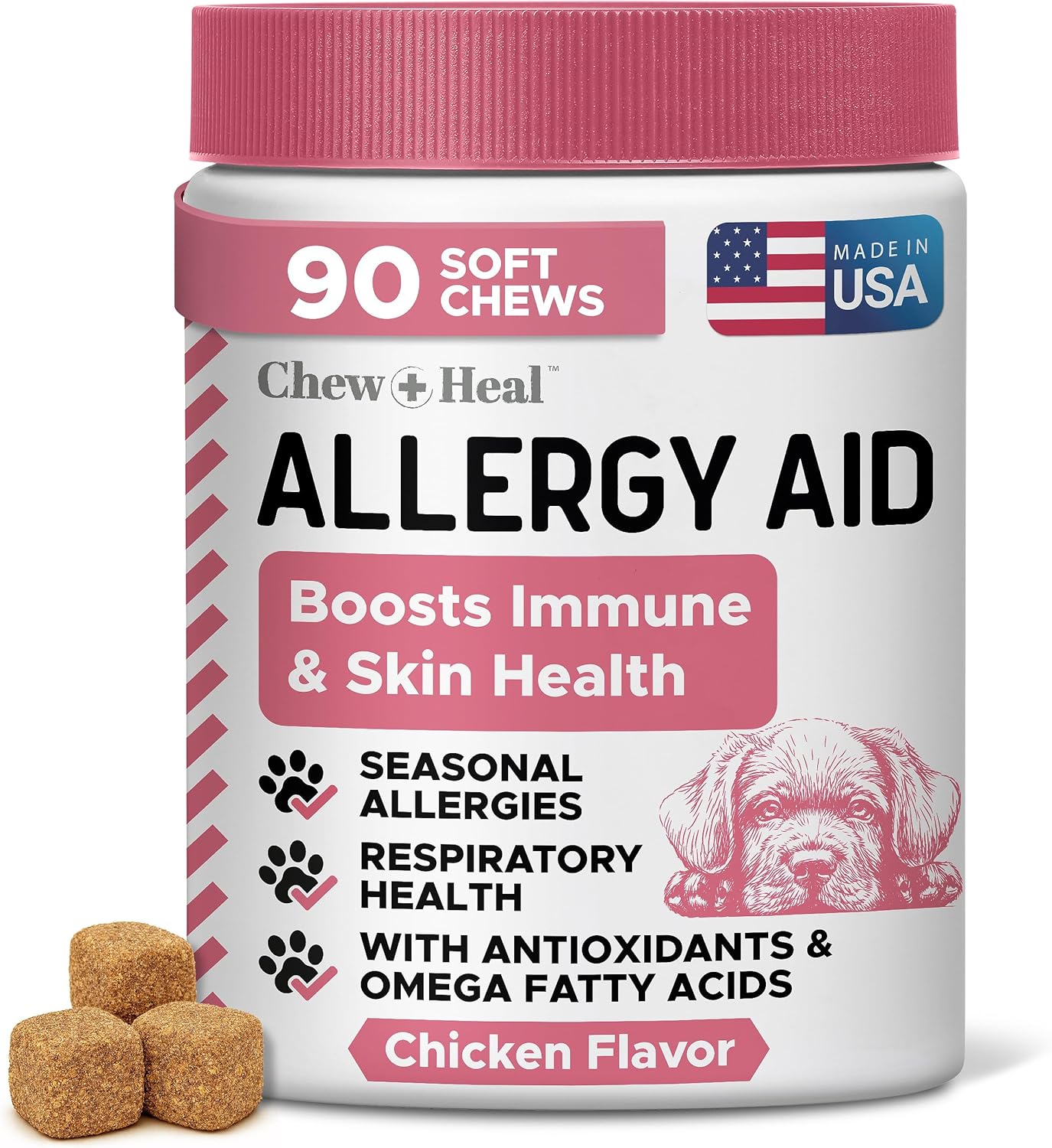 Dog Allergy Chews -180 Delicious Soft Chew Treats - Anti Itch Allergy Relief for Dogs and Cats - Boosts Immune System, Promotes Skin Health - Seasonal Treatment for Pets - Made in The USA