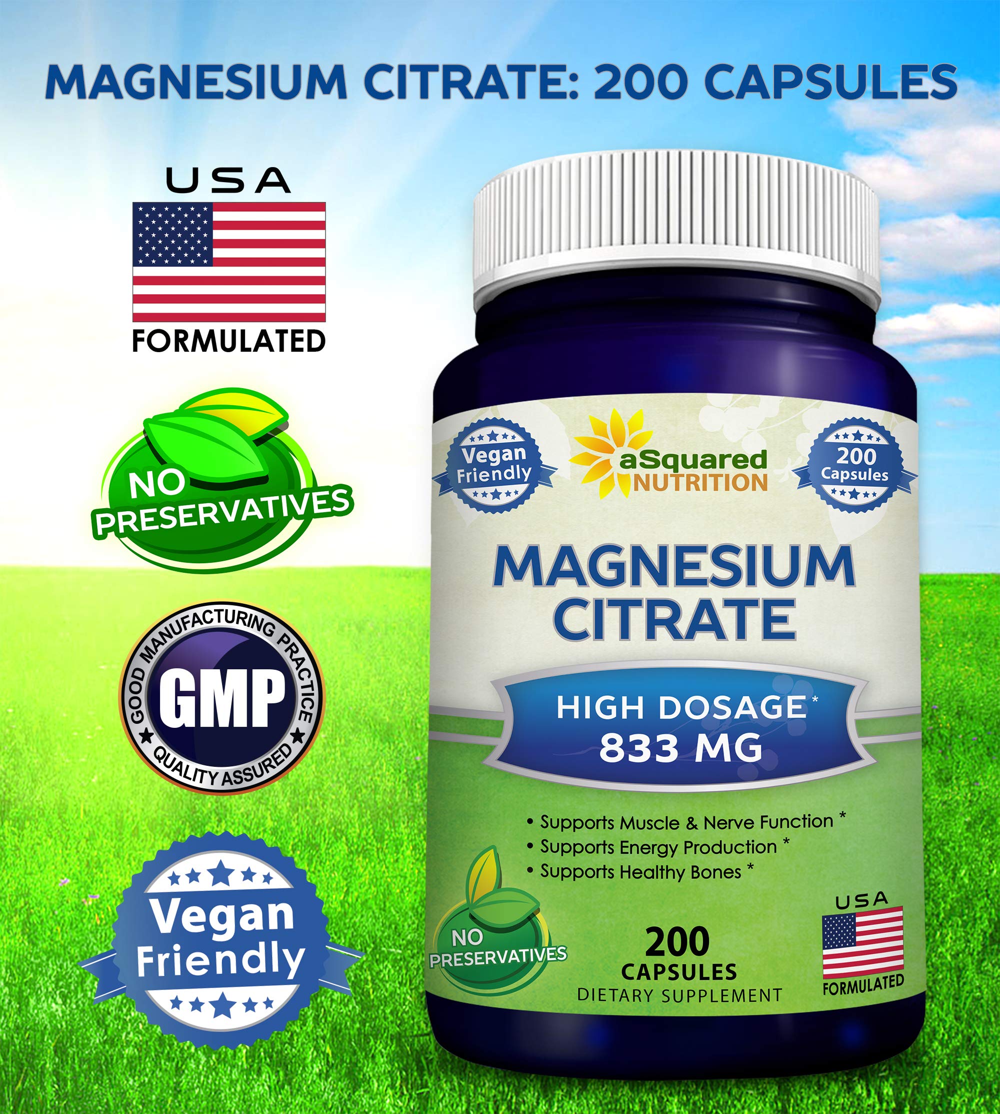 Magnesium Citrate 833mg Supplement 200 Veggie Capsules Max Strength