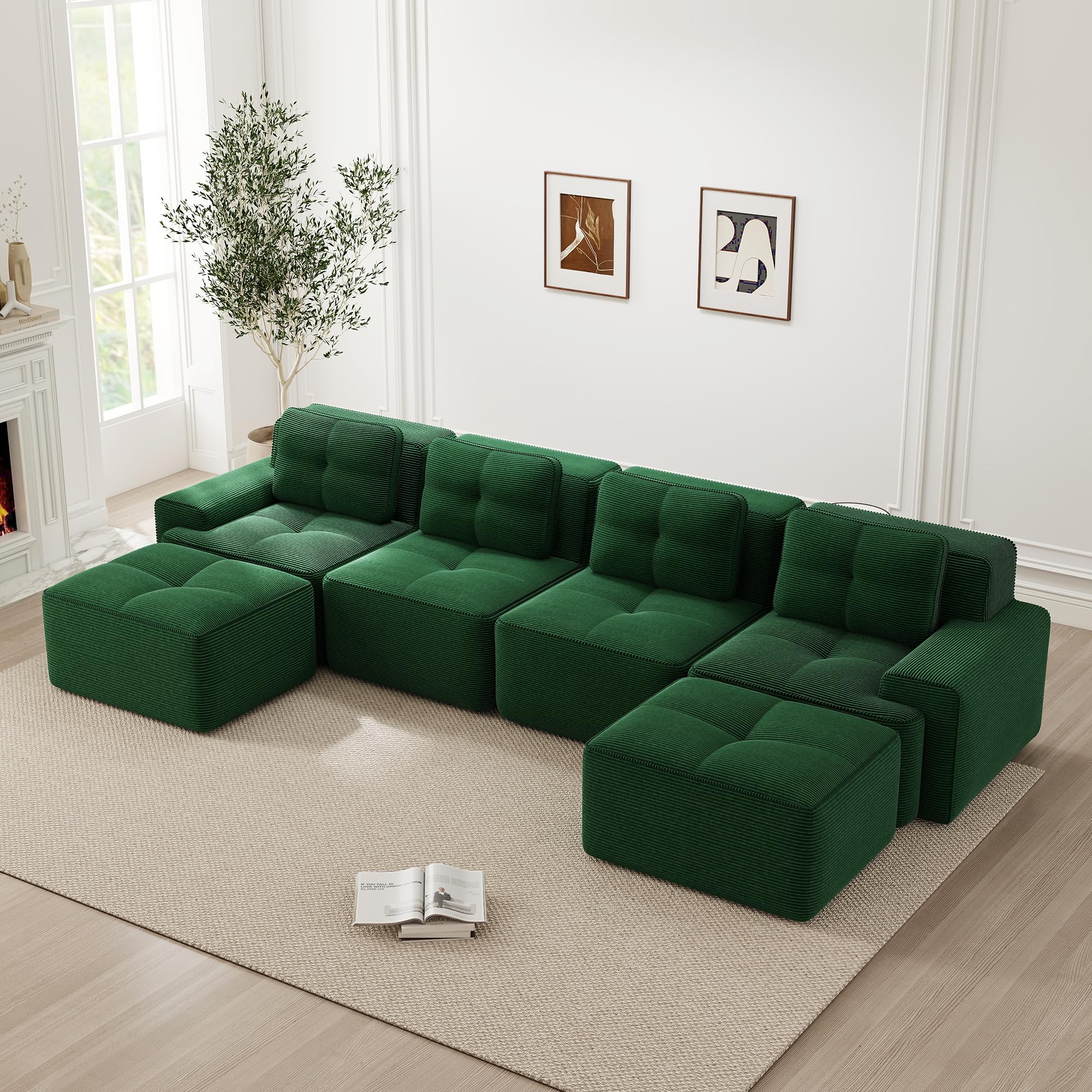 Muskel Divano modulare da pavimento a forma di U, divano a 4 posti, per soggiorno, divano senza ossei, divano letto con seduta bassa, divano letto senza montaggio, antiscivolo, con chaise longue