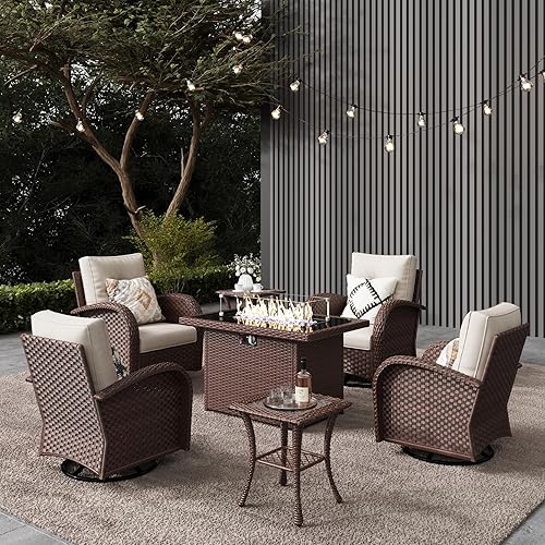 LayinSun 7 Pieces Outdoor Patio Furniture Set with Fire Pit