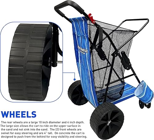 Miniatura 7 de EasyGo Product - Carrito de playa resistente con diseño plegable y ruedas grandes para arena con capacidad para 4 sillas de playa, bolsa de