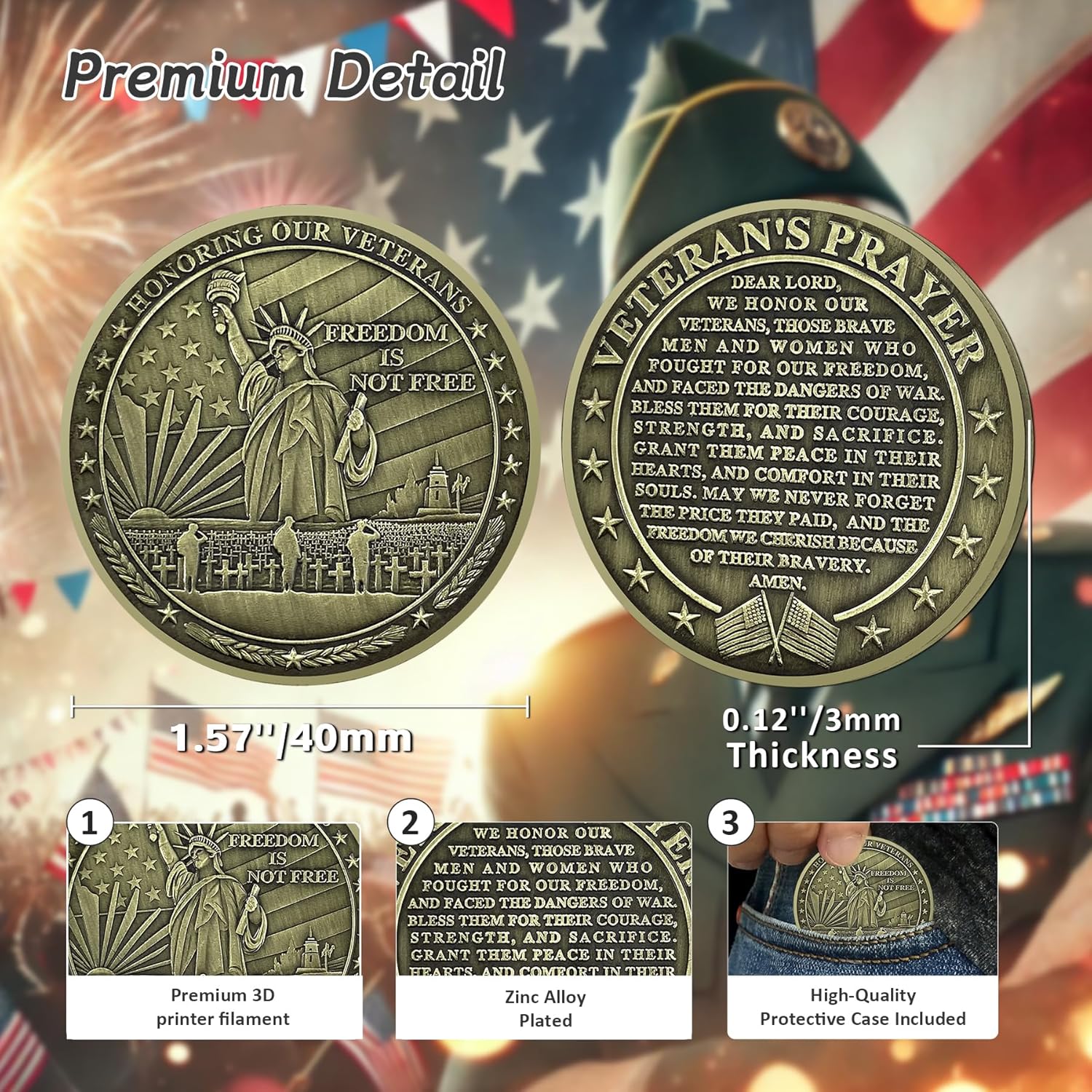Military Challenge Coin with Statue of Liberty, Thank You for Your Service Coins, U.S. Army Challenge Coin Military Challenge Coin Gifts for Veterans, Collectors, Military