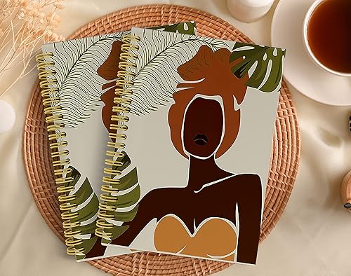 Miniatura 3 de Knibeo Cuaderno minimalista bohemio verde salvia geométrico con hojas botánicas forradas de tapa dura en espiral de 5.5 x 8.3 pulgadas, cuaderno de