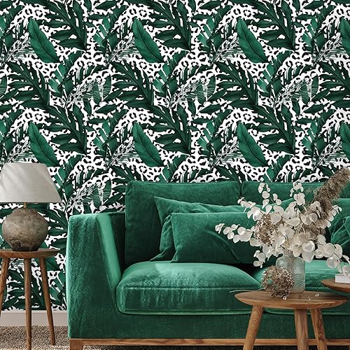 Miniatura 4 de CRE8TIVE Monstera - Papel tapiz autoadhesivo de 24 x 118 pulgadas, diseño de leopardo blanco y negro, papel de contacto de selva tropical,