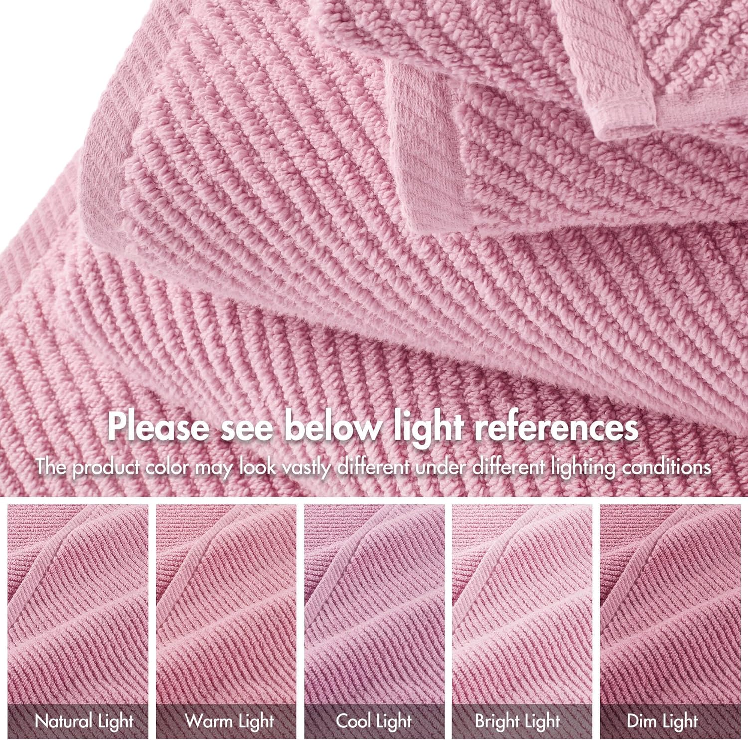 Madison Park Bathroom Towel Set of 6 Diagonal Ribbed, Pink 100% Cotton Quick Dry & Absorbent| 2 Bath 30" x 56"| 2 Hand 18" x 28"| 2 Washcloths 13" x 13"| Zero Twist, 500 GSM, Oeko-TEX