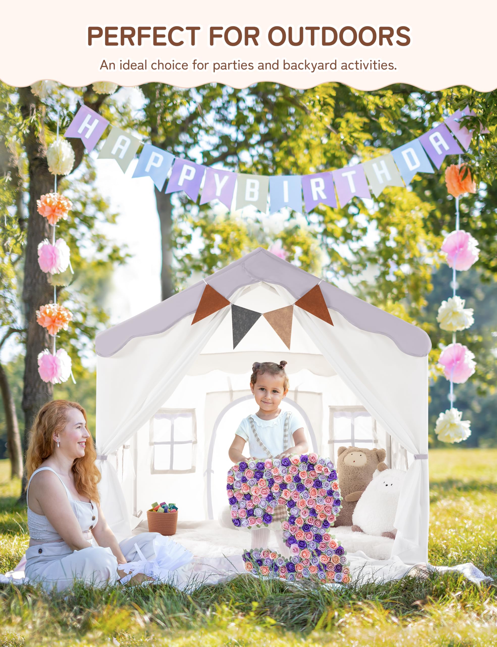 besrey 2 IN 1 Kinderzelt, Kinder Spielhaus Indoor mit Matte und Lichtern, Kinder Bettzelt,Spielzelt für Drinnen,Prinzessin Zelt, Kinderspielhaus, Kuschelecke Kinderzimmer Dekor ab 3 Jahre Lila