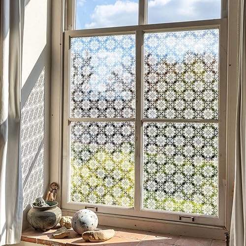 Miniatura 7 de ChicSkin Lámina de privacidad blanca pura esmerilada para ventana, calcomanías extraíbles de vidrio estático para puerta de ventana de vidrio, flor