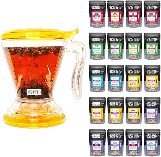Tiesta Tea - Discovery Tea Sampler Set and Brewmaster Coffee Infuser Bundle, 20 Loose Sample Pouches, Up to 200 Cups, High to No Caffeine and 16 Ounce Steeper, BPA Free, Bottom Dispensing