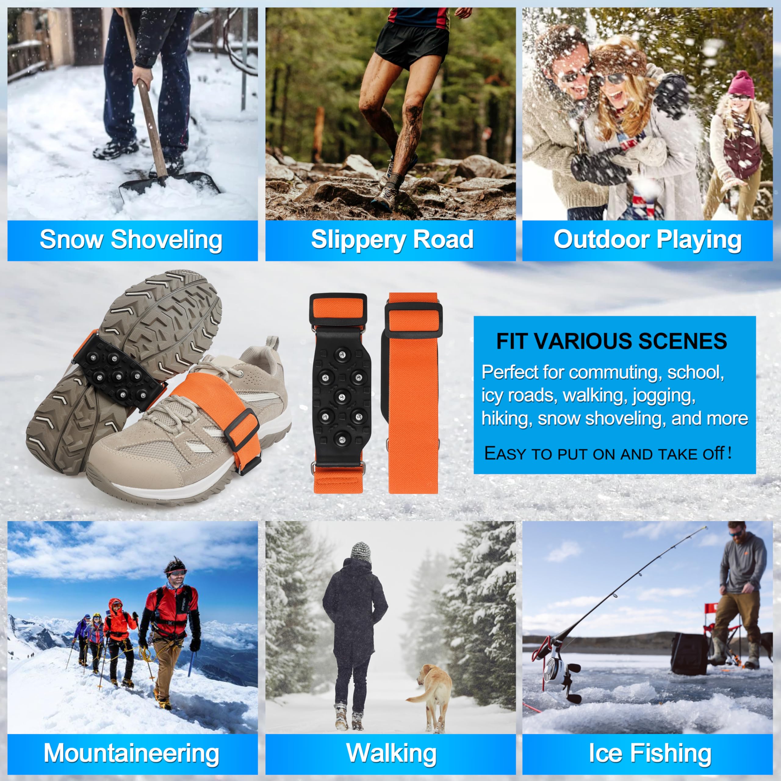 Ice Cleats Snow Traction Cleats for Walking on Snow and Ice Midsole Non-Slip Crampons with Adjustable Straps 7 Tungsten Studs for Grippers Anti Slip Traction Cleats for Walking Jogging Hiking